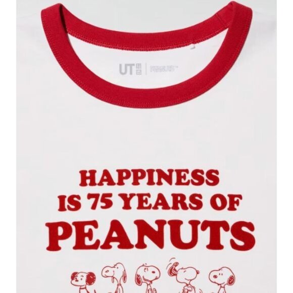 NWT Uniqlo Snoopy Peanuts 75th Anniversary Graphic T-Shirt Ringer Tee Size XS - Picture 2 of 3